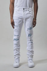 M SOCIETY Men's Denim Jeans W/ Rips & Repairs MS-80349 WHITE