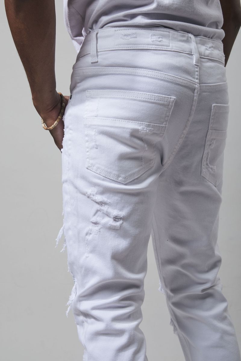 M SOCIETY Men's Denim Jeans W/ Rips & Repairs MS-80349 WHITE