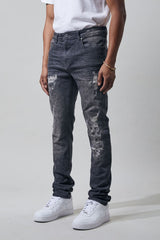 M.SOCIETY Men's Denim Jeans W/ Rips & Repairs MS-80351 GRAY OIL