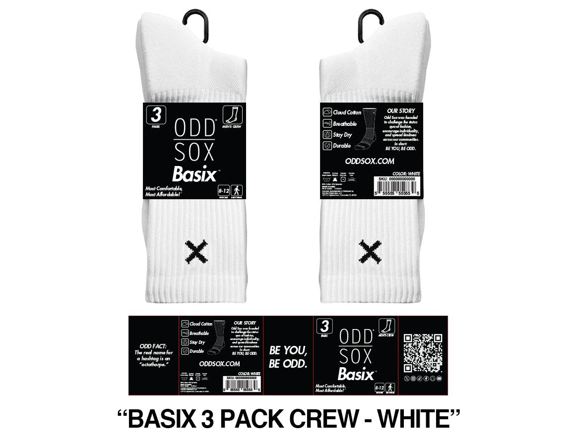 ODD SOX 3 Pack Mens White Crew Sox