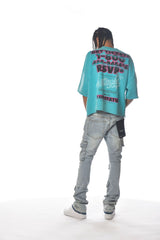 GUNZINII RSVP ZINII CROP FRENCH TERRY TEE GZ514 TEAL BLUE