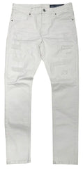 M SOCIETY Men's Denim Jeans W/ Rips & Repairs MS-80359 WHITE