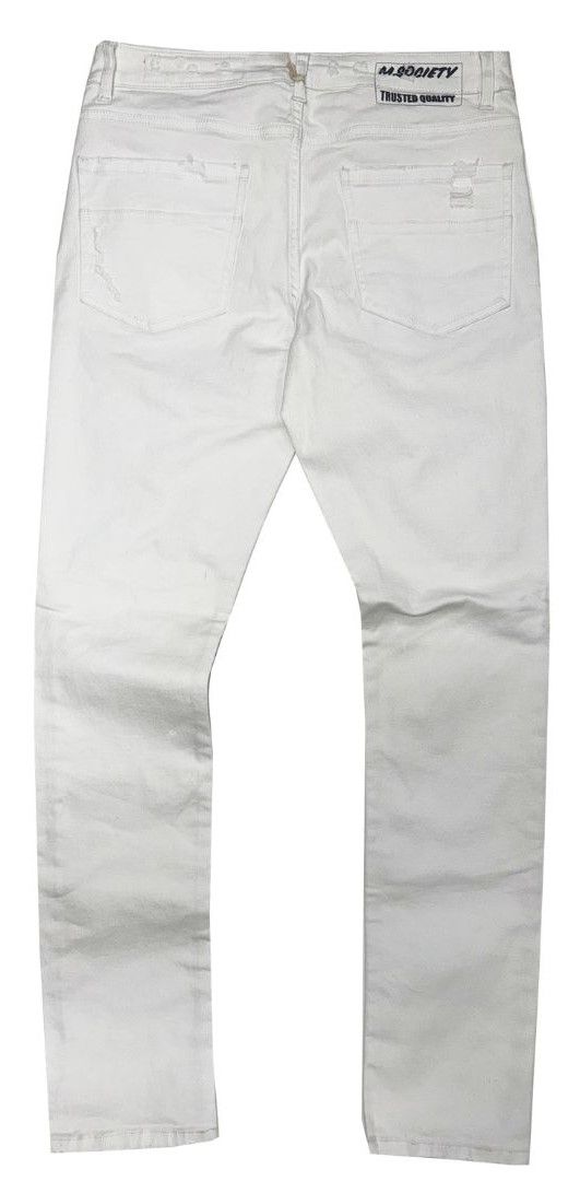 M SOCIETY Men's Denim Jeans W/ Rips & Repairs MS-80359 WHITE