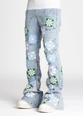 GUAPI Aqua Blue Flowers Denim