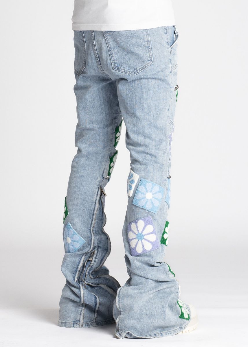 GUAPI Aqua Blue Flowers Denim