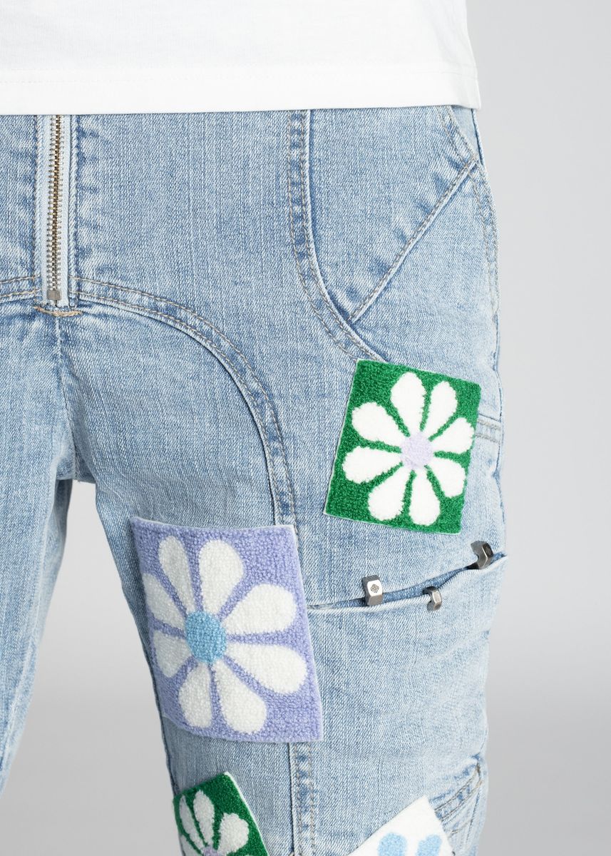 GUAPI Aqua Blue Flowers Denim