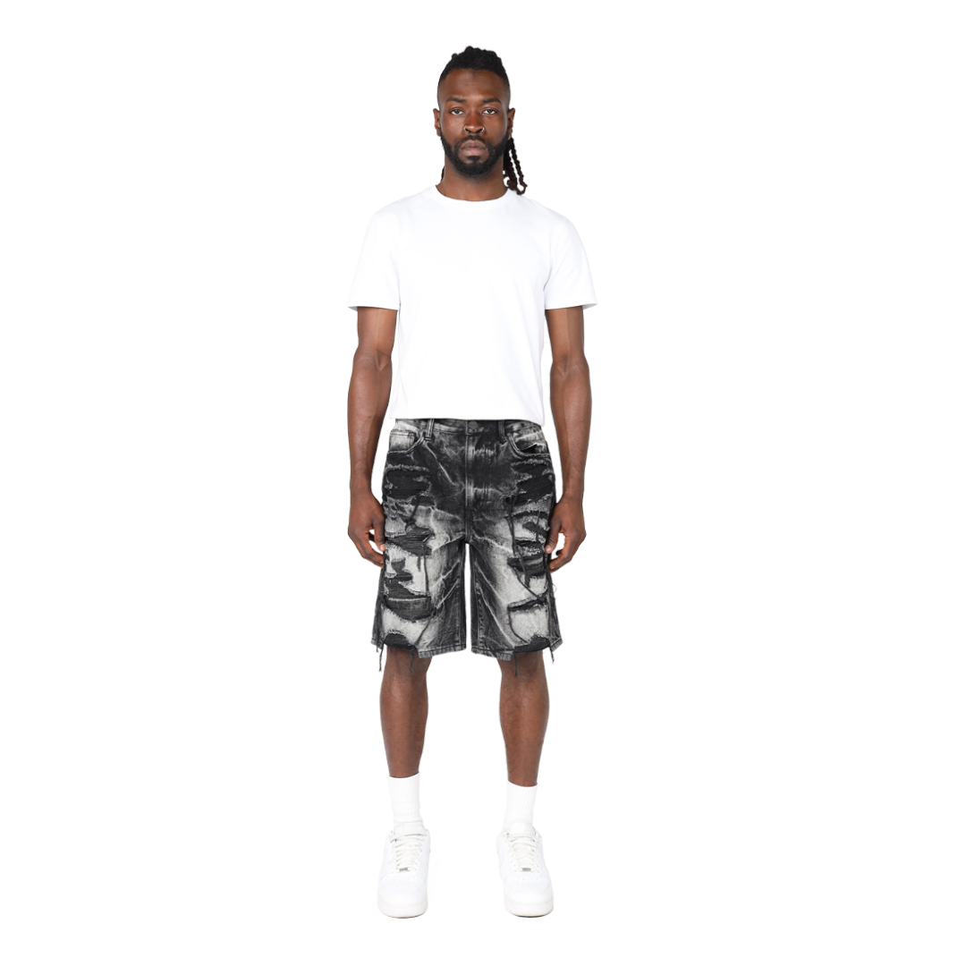 SMOKE RISE HEAVY RIP & REPAIR SHORTS JS25111 SABLE BLACK