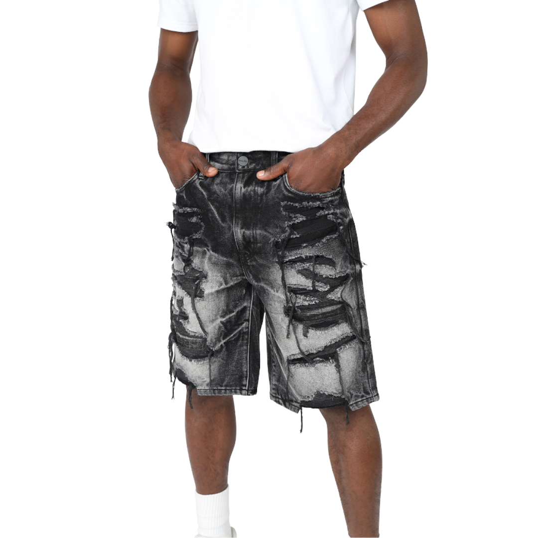 SMOKE RISE HEAVY RIP & REPAIR SHORTS JS25111 SABLE BLACK