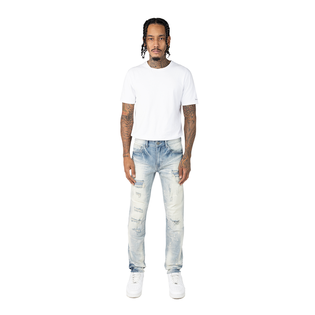 SMOKE RISE VINTAGE RIP & REPAIR JEANS JP25211 AQUARIUS BLUE