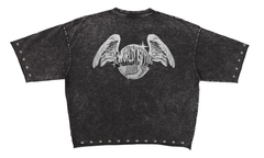 ROKU KID ANGEL ENZYME WASHED STUDDED CROPPED TEE RK1481632 WASHED BLACK