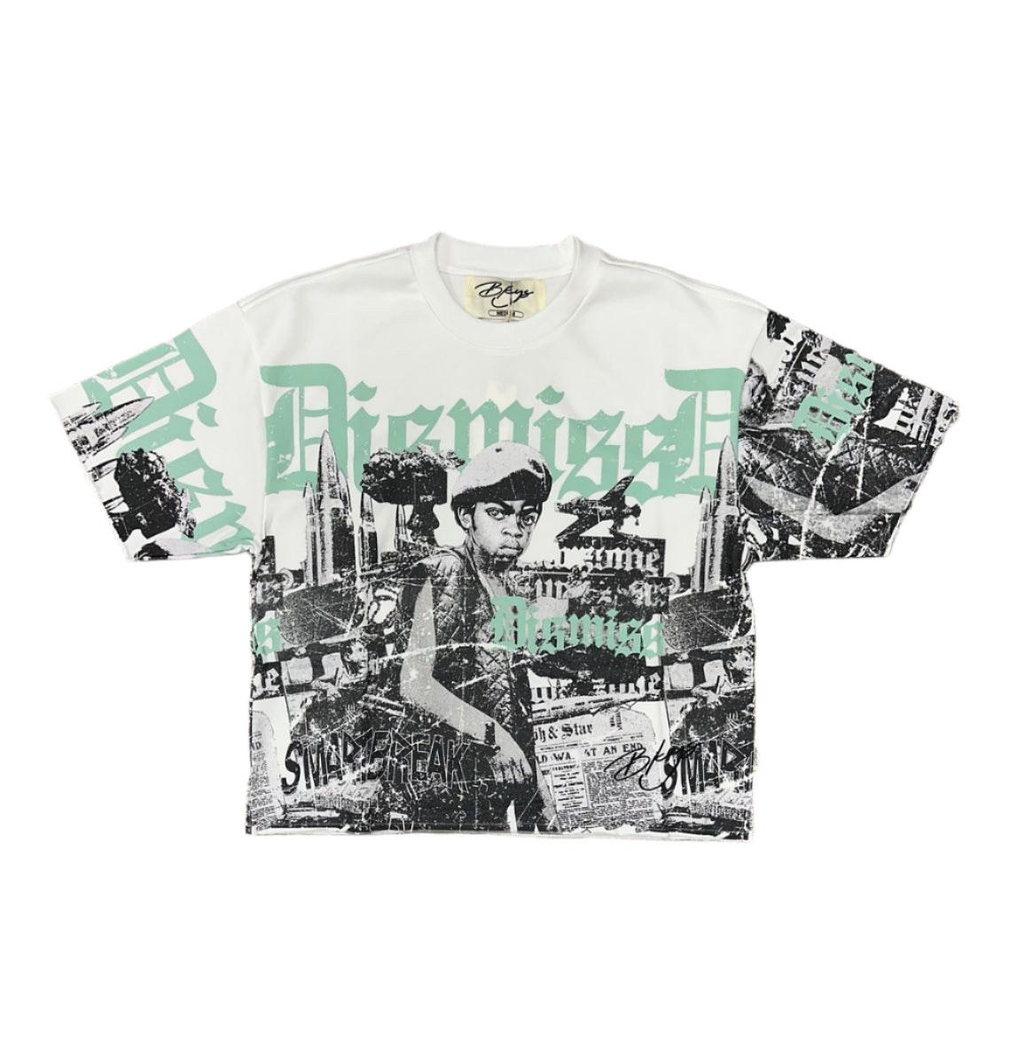 BKYS DISMISS" 3/4 SLEEVE F-TERRY CROPPED T-SHIRT T1206. WHITE