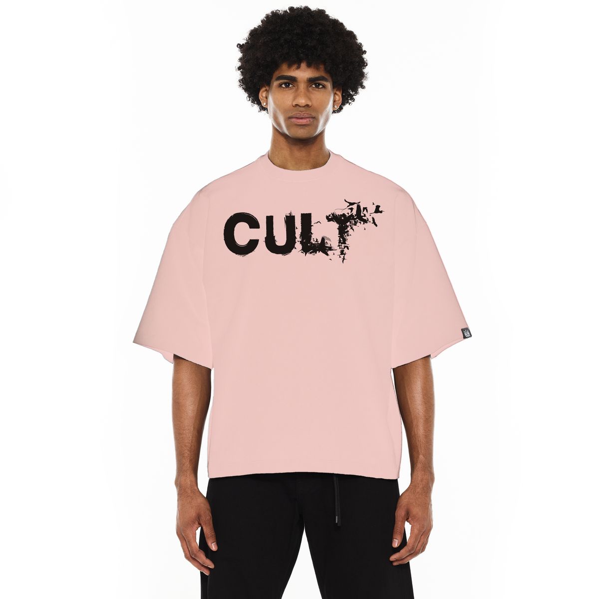CULT OVERSIZED BOX SHORT SLEEVE HEAVY WEIGHT CREW NECK "FLOCKING BIRDS" TEE   625B9-K48A