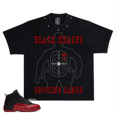 NOVEMBER BLACK HEARTS SHOOTING RANGE" LUXURY  TEE BLACK AND RED