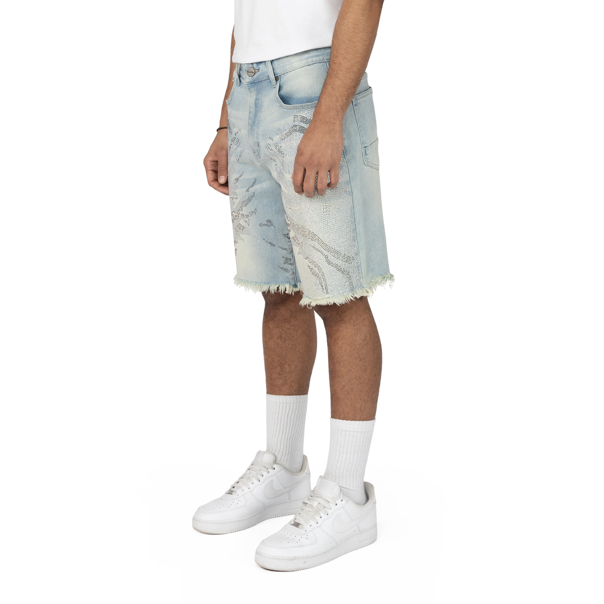 SMOKE RISE RHINESTONE FASHION DENIM SHORT JS25249 LUCENT BLUE