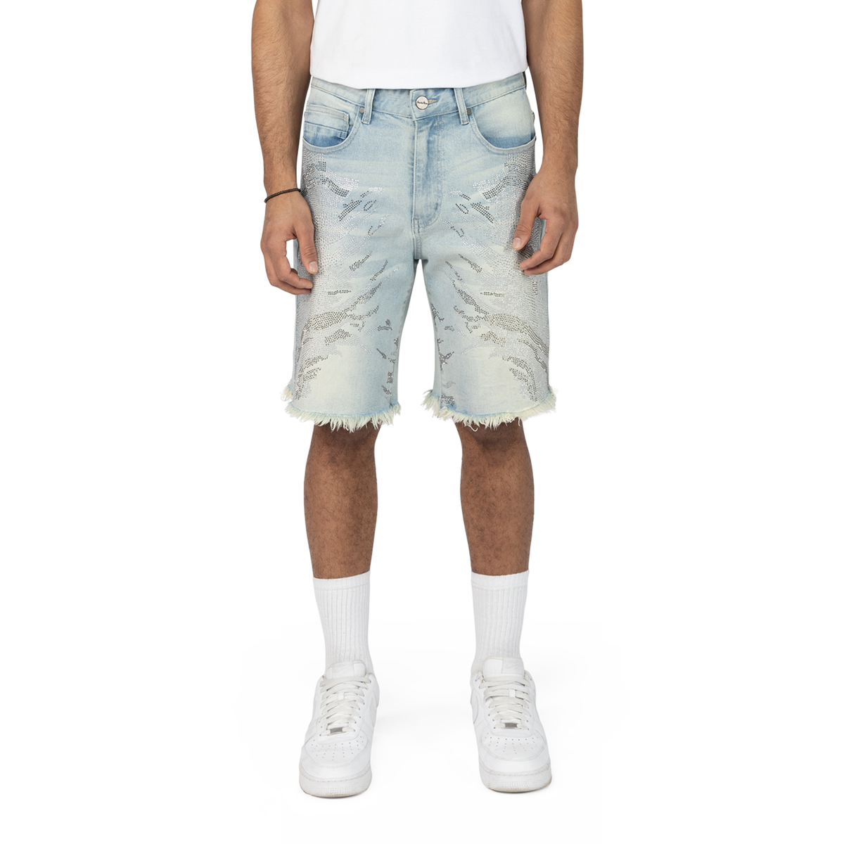 SMOKE RISE RHINESTONE FASHION DENIM SHORT JS25249 LUCENT BLUE
