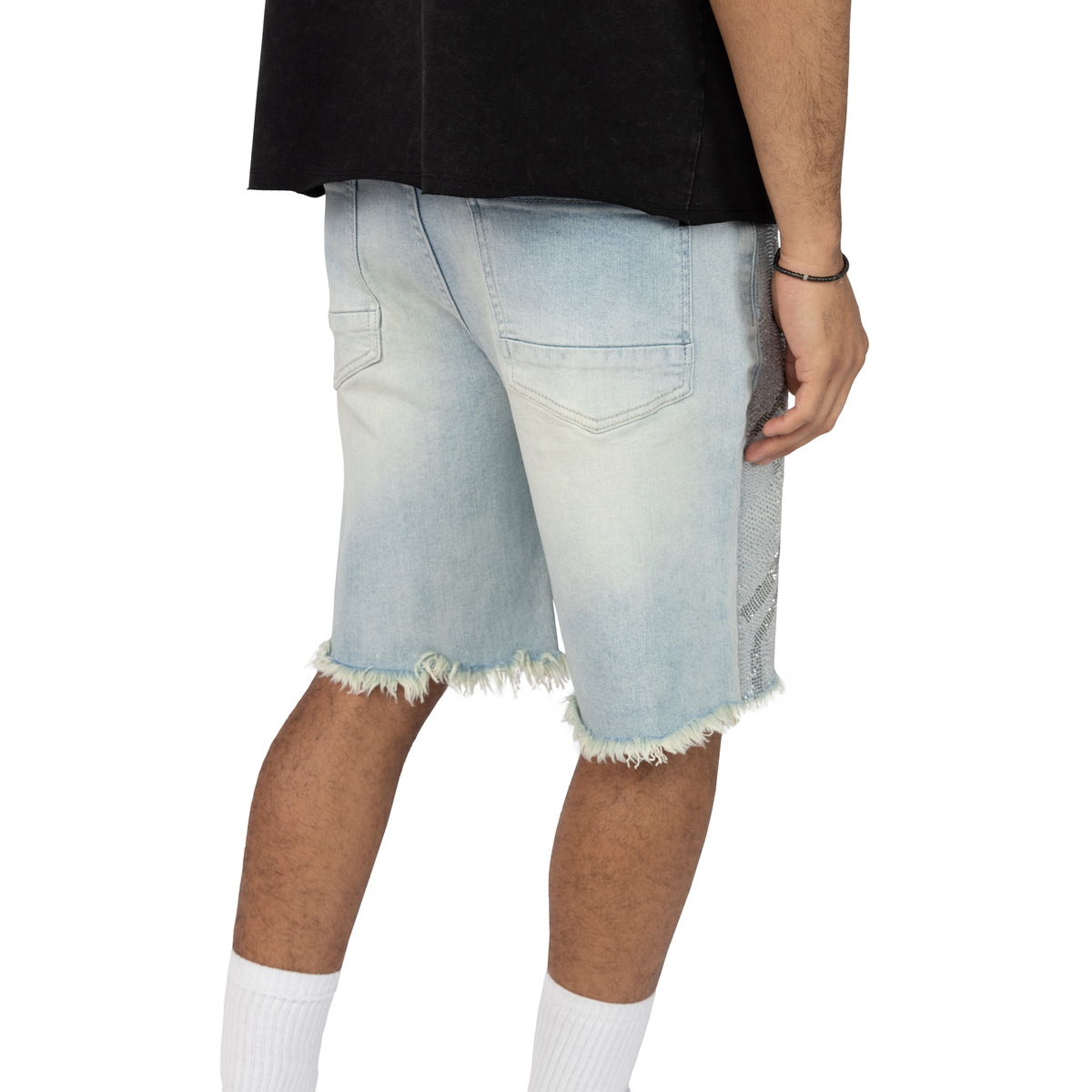SMOKE RISE RHINESTONE FASHION DENIM SHORT JS25249 LUCENT BLUE