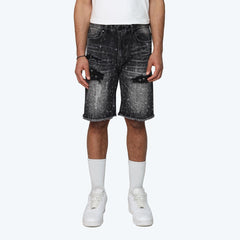 SMOKE RISE ALL RHINESTONE DENIM SHORT JS25339 HEMATITE BLACK