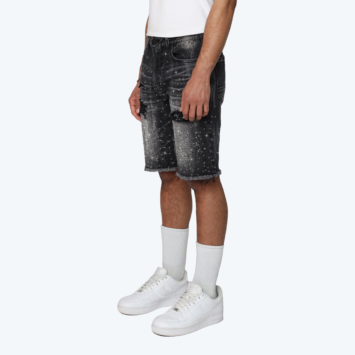 SMOKE RISE ALL RHINESTONE DENIM SHORT JS25339 HEMATITE BLACK