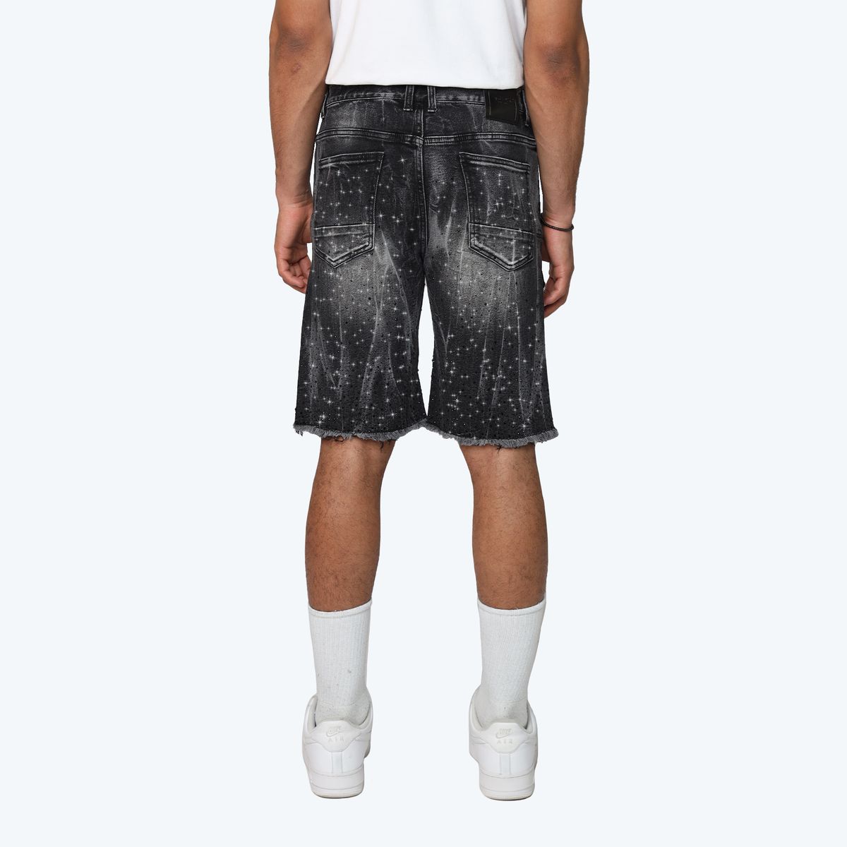 SMOKE RISE ALL RHINESTONE DENIM SHORT JS25339 HEMATITE BLACK