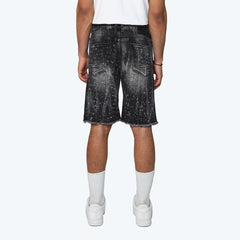 SMOKE RISE ALL RHINESTONE DENIM SHORT JS25339 HEMATITE BLACK