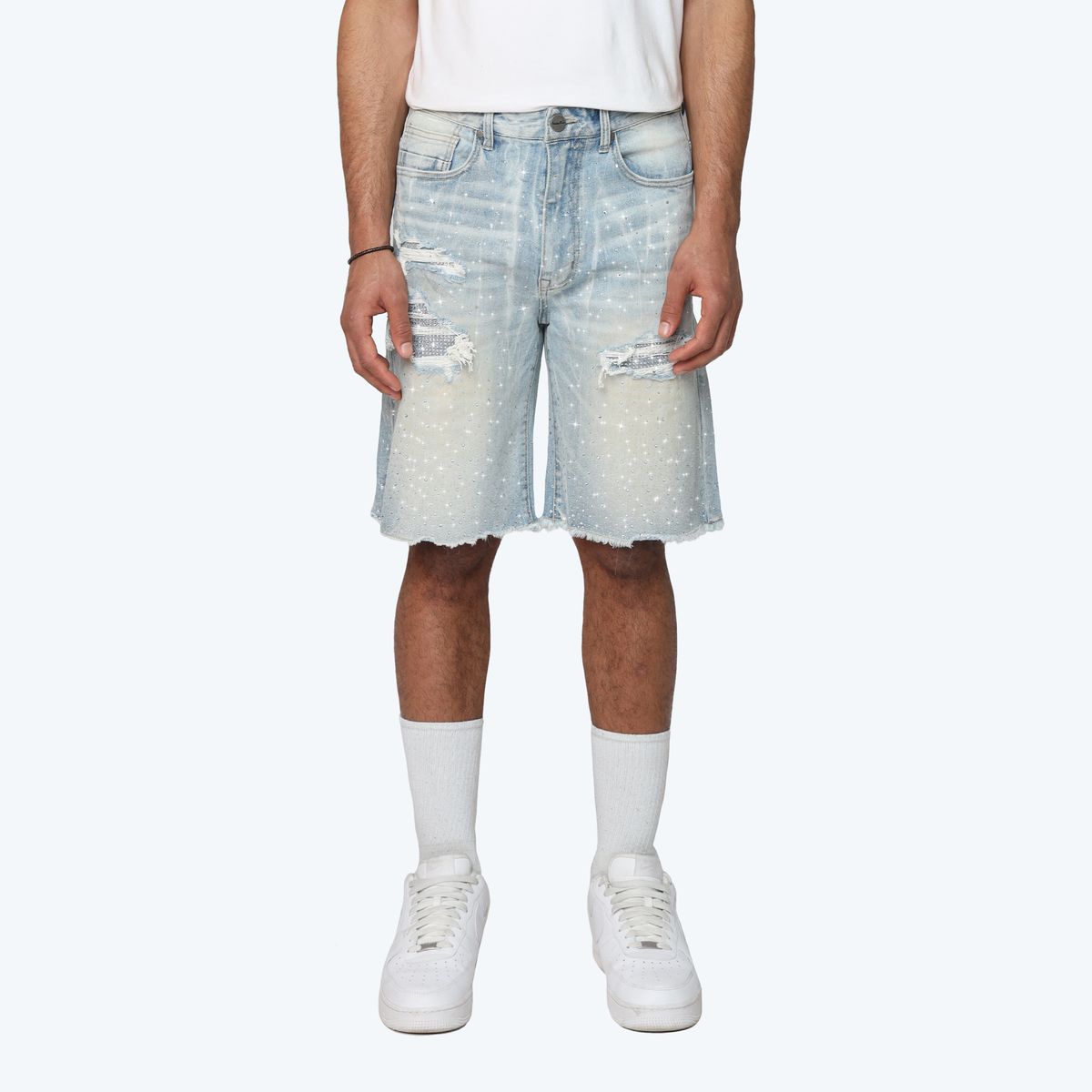 SMOKE RISE ALL RHINESTONE DENIM SHORT JS25339 BRITTANY BLUE