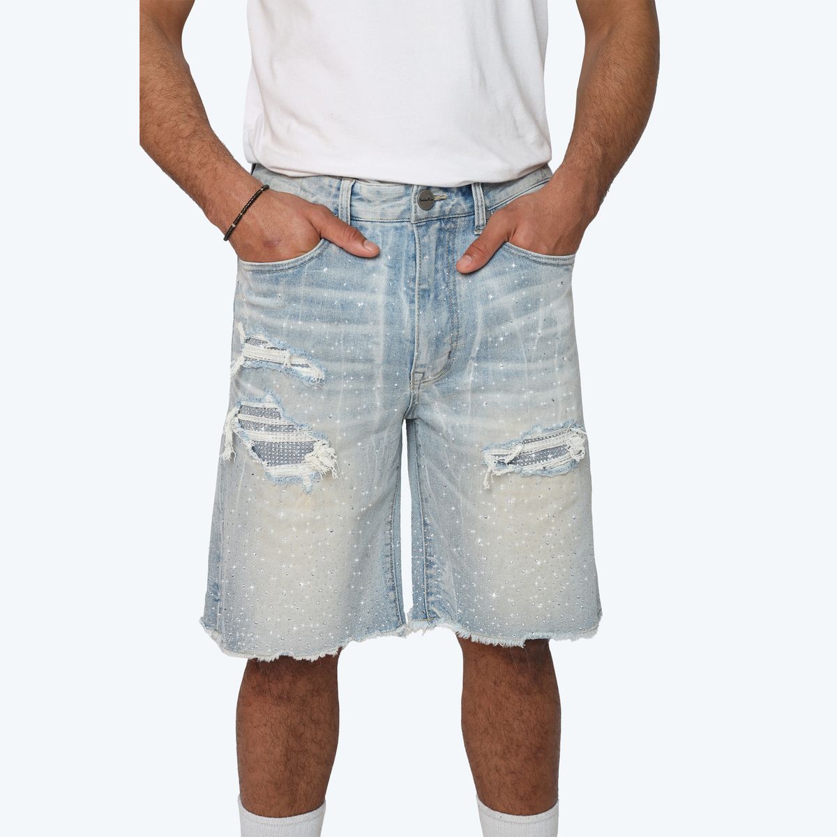 SMOKE RISE ALL RHINESTONE DENIM SHORT JS25339 BRITTANY BLUE