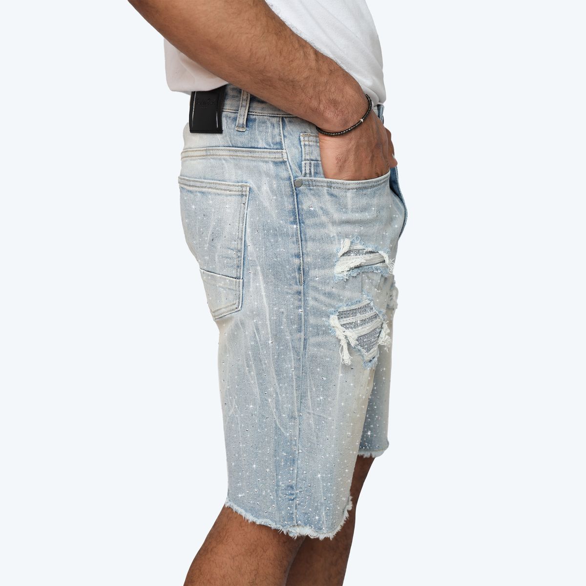 SMOKE RISE ALL RHINESTONE DENIM SHORT JS25339 BRITTANY BLUE