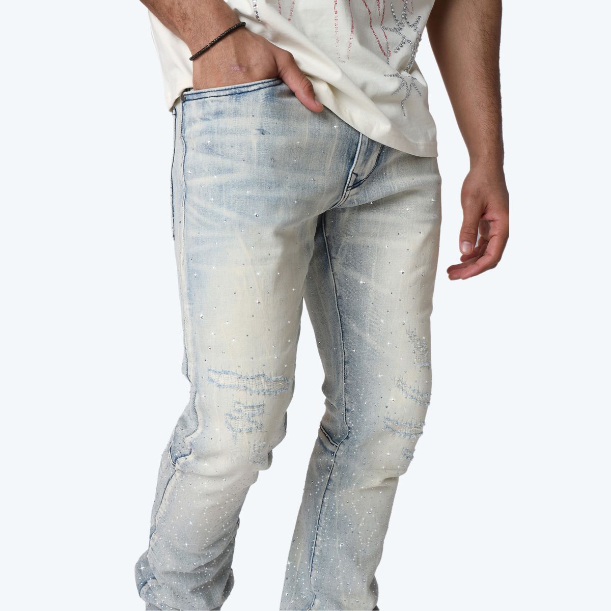 SMOKE RISE ALL RHINESTONE JEAN JP25536 ANGES BLUE