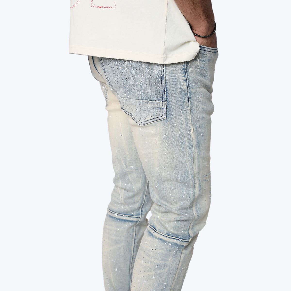 SMOKE RISE ALL RHINESTONE JEAN JP25536 ANGES BLUE