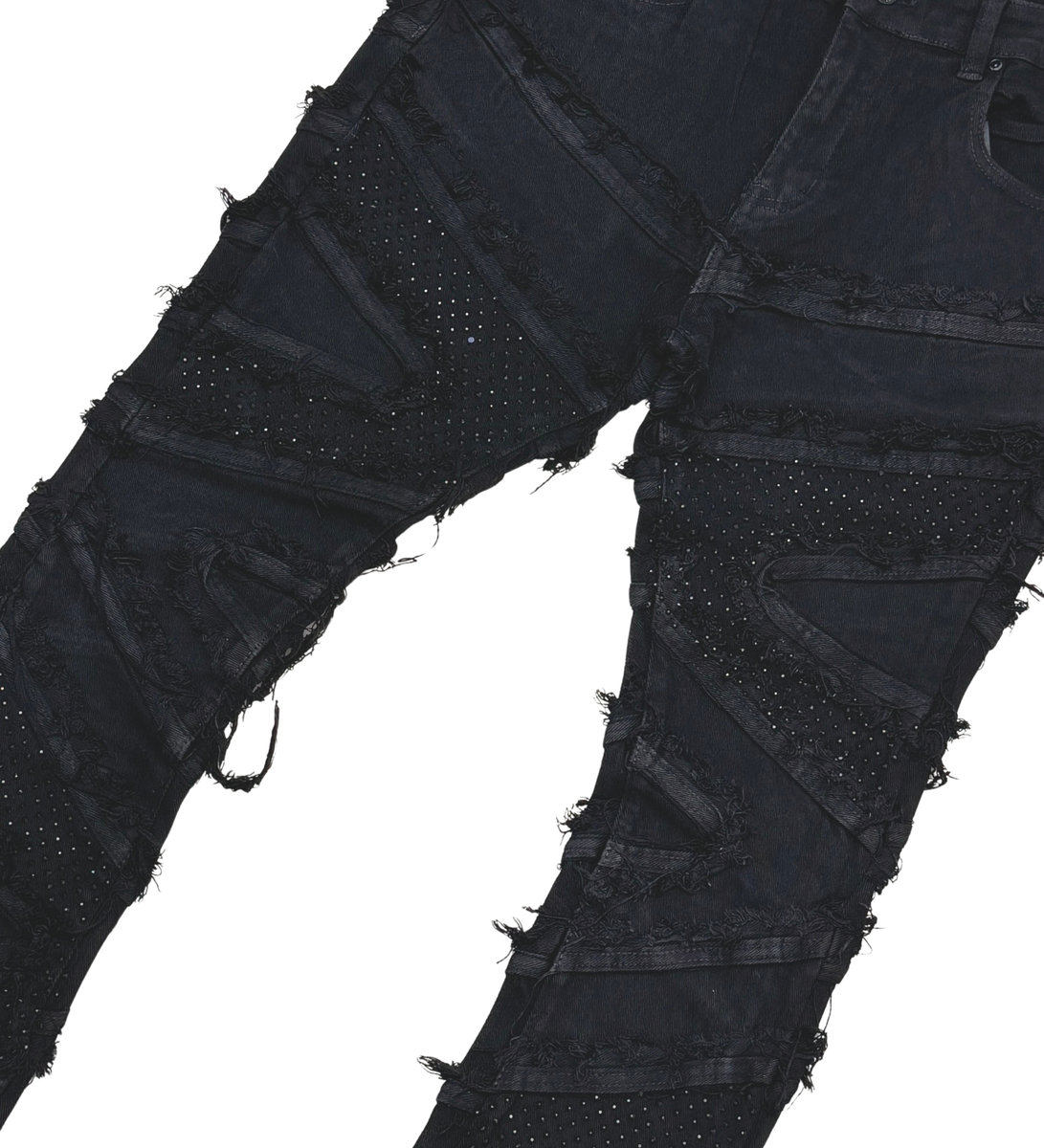 VICIOUS Embellished FLARED Denim VC662 BLACK