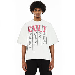 CULT BOXY FIT SHORT SLEEVE CREW NECK "C.U.L.T" TEE 625B9-K32A WHITE