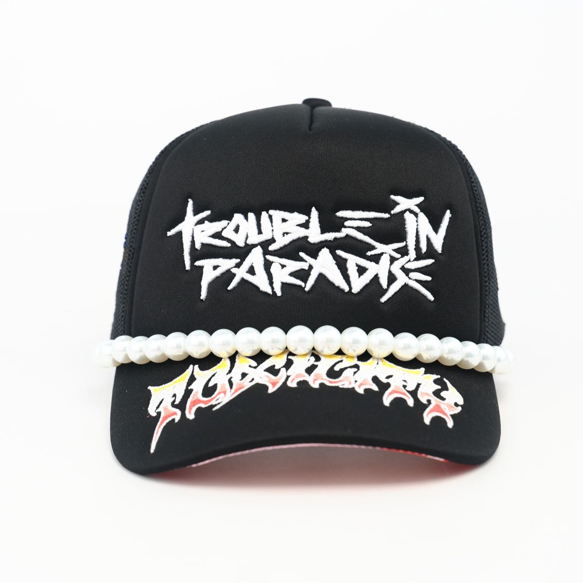 TOXICITY TROUBLE IN PARADISE TRUCKER TD-001-900-TROUBLE BLACK Trucker Hat