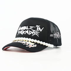TOXICITY TROUBLE IN PARADISE TRUCKER TD-001-900-TROUBLE BLACK Trucker Hat