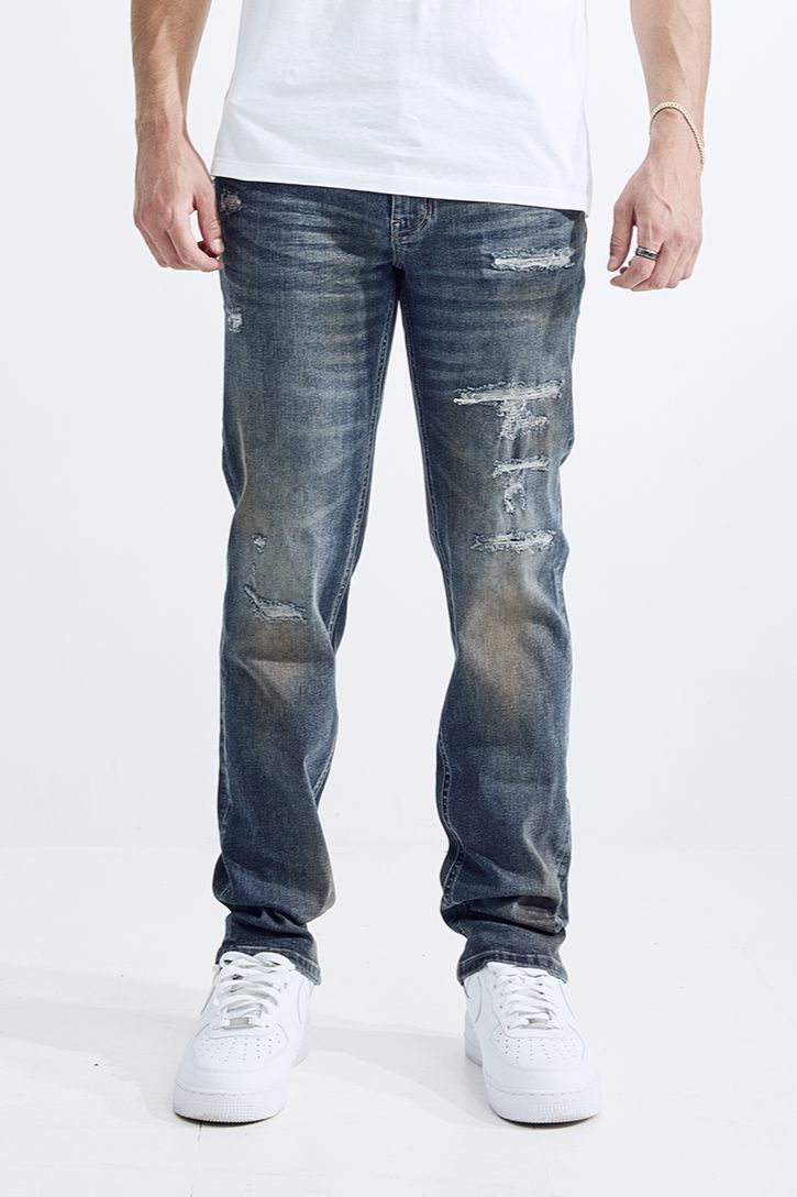 M.SOCIETY MEN'S STACKED FIT RIP AND REPAIR JEANS (MS-80412)