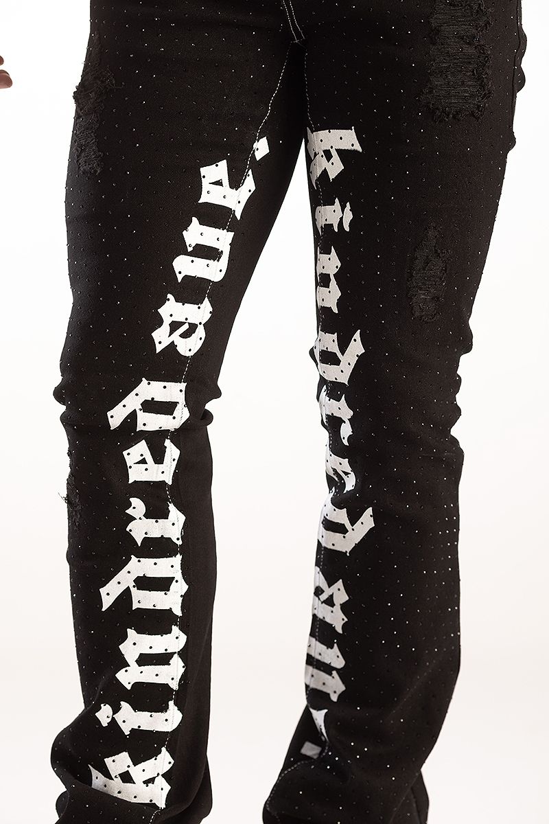 KD RHINESTONE DEMIN JEANS BLACK KD2211
