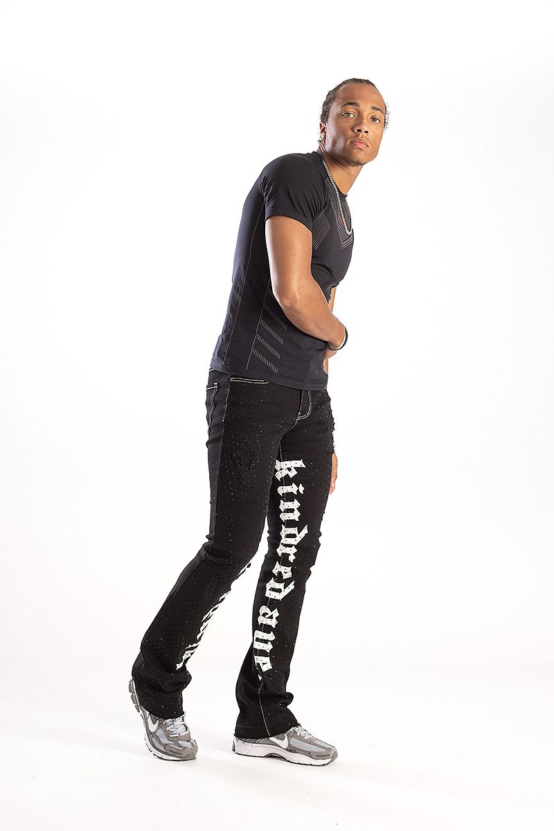 KD RHINESTONE DEMIN JEANS BLACK KD2211