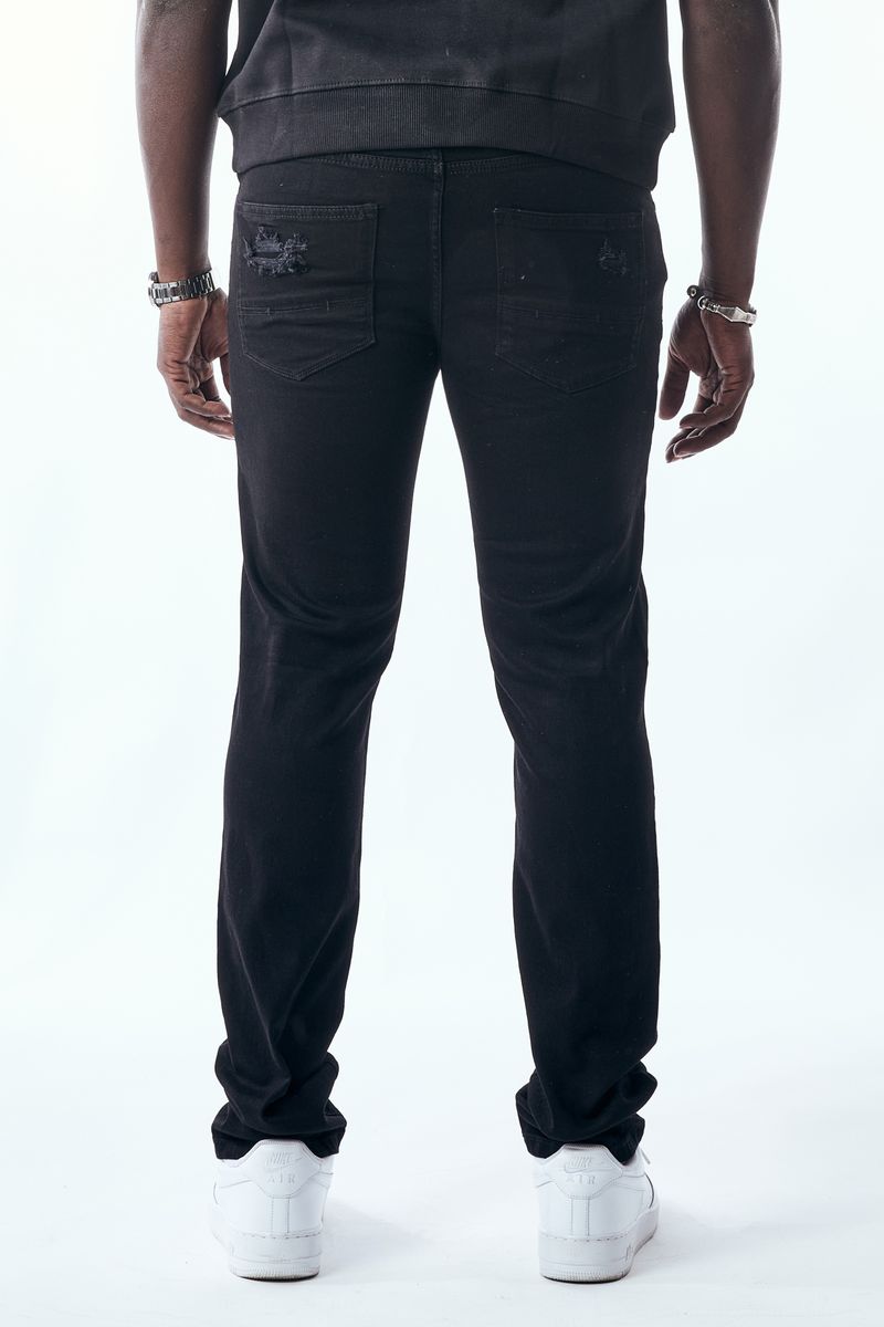 M.SOCIETY MEN'S STACKED FIT RIP AND REPAIR JEANS JET BLACK MS-80553