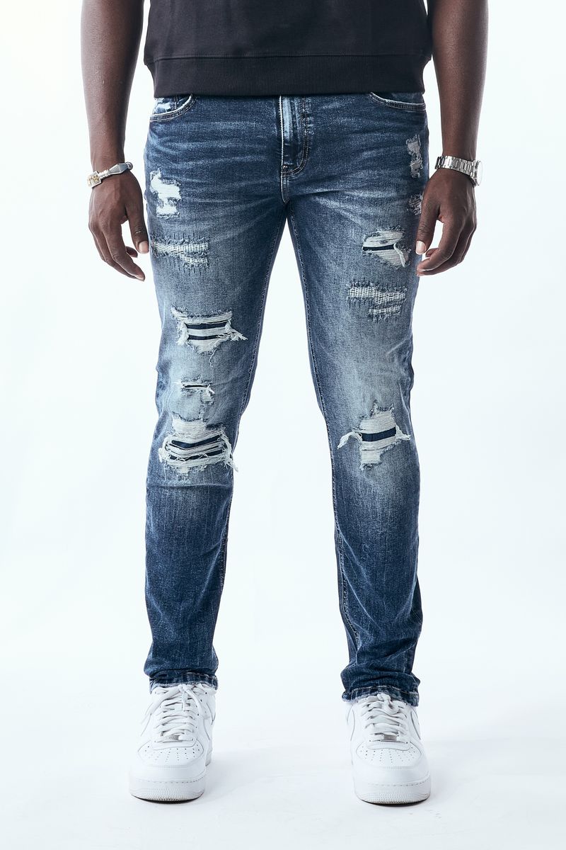 M.SOCIETY MEN'S STACKED FIT RIP AND REPAIR JEANS (MS-80554)