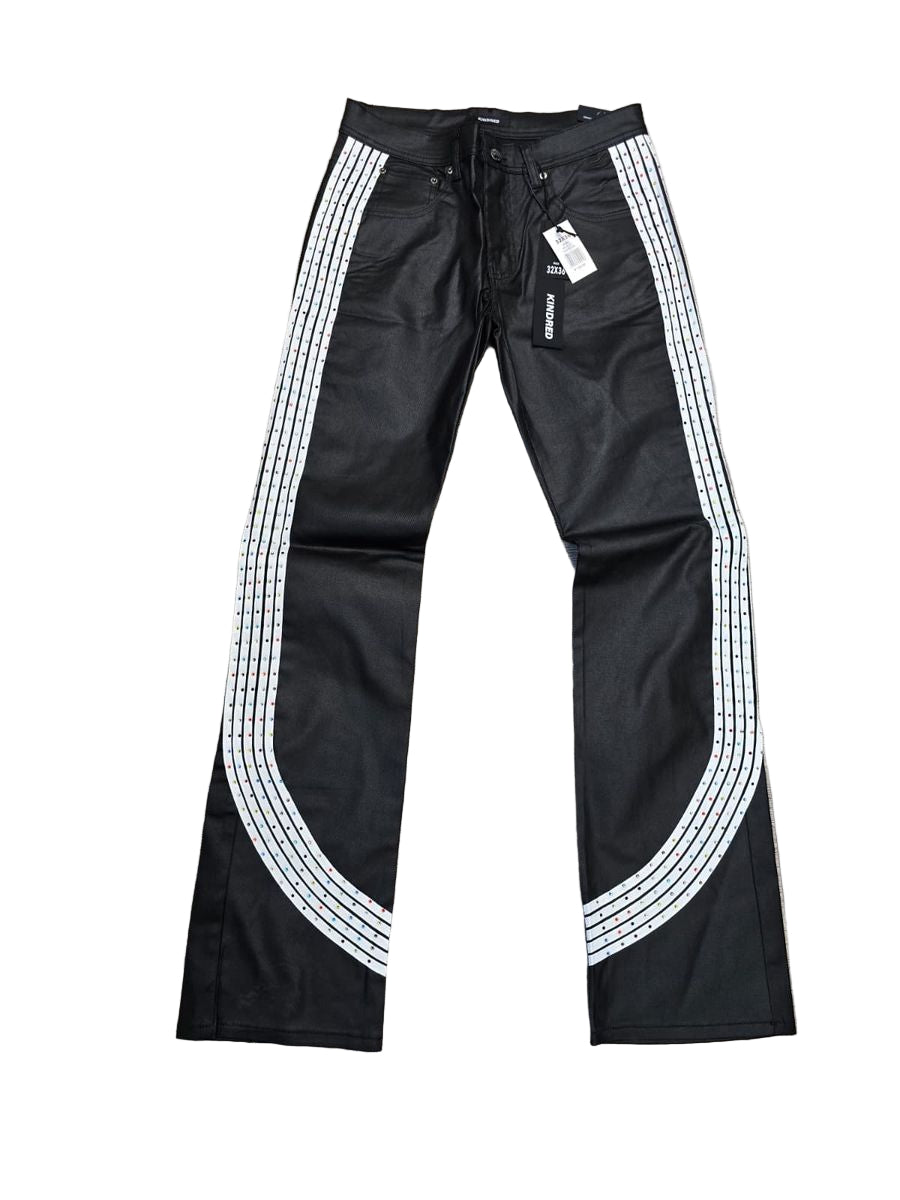 KD COATED STRIPPED STACK PANTS RHINESTONE BLACK KD2237