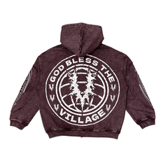 Village Chrome Panel Zip-Up Hoodie (Village-Chrome-Panel-Zip-Burgundy)