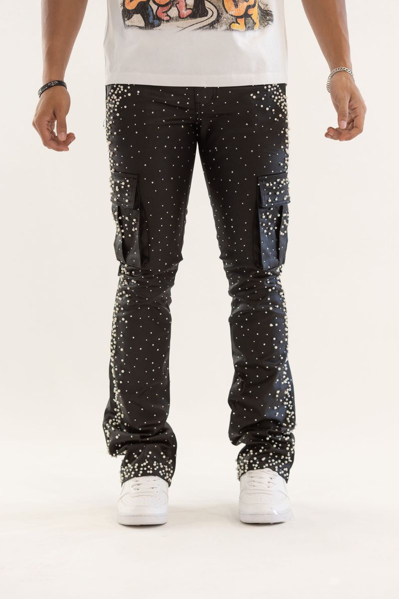 KINDRED PREMIDUM RHINESTONE & PEARL STACK DENIM GARGO  (KD2239 COATED BLACK)