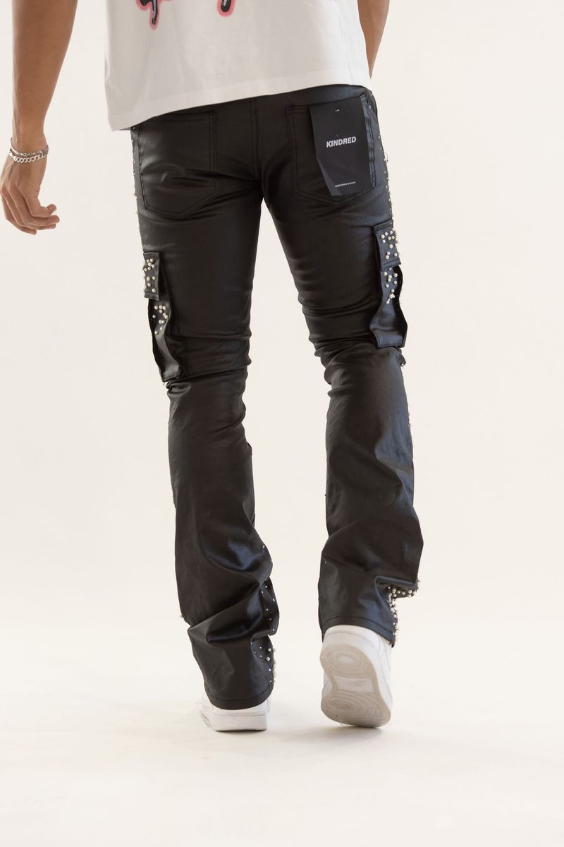 KINDRED PREMIDUM RHINESTONE & PEARL STACK DENIM GARGO  (KD2239 COATED BLACK)