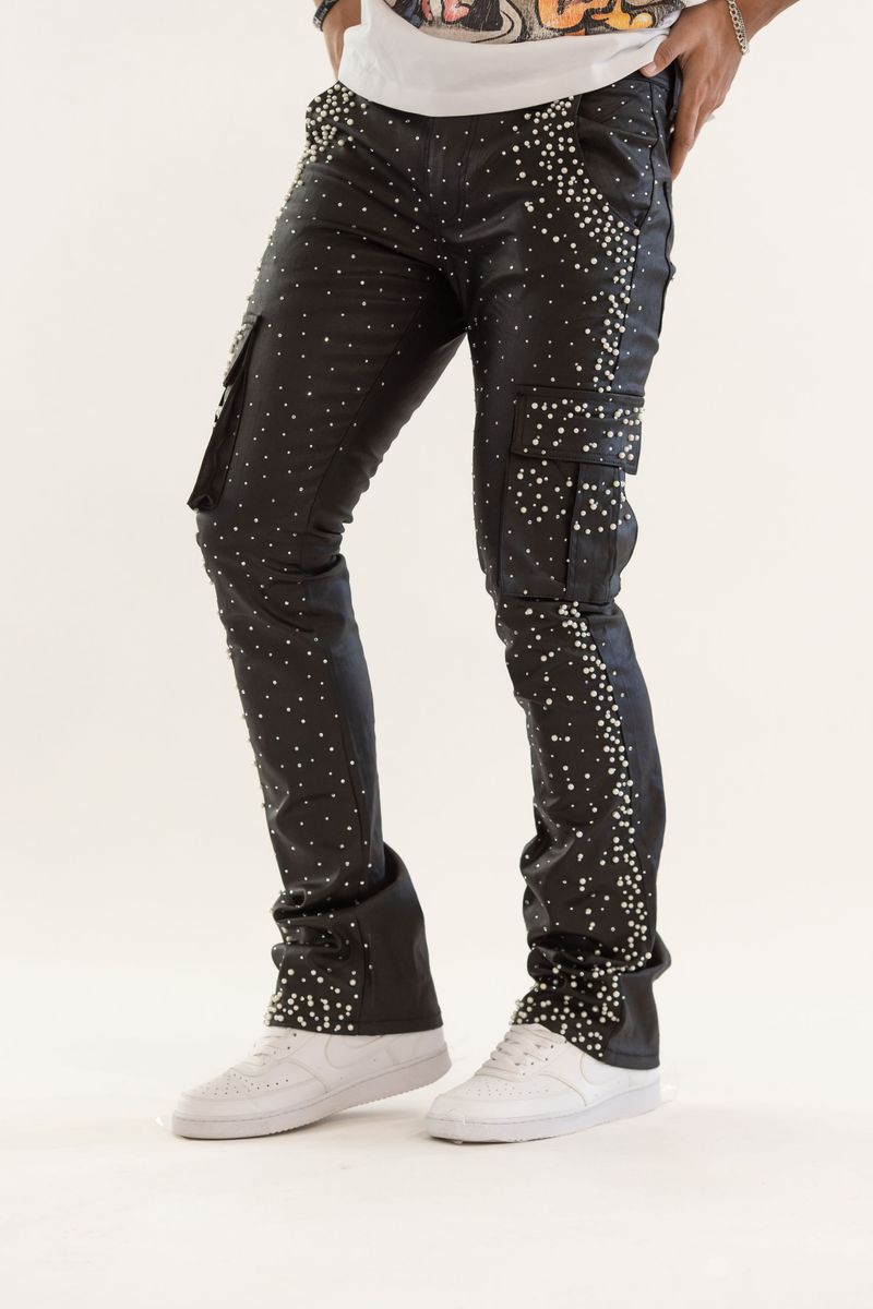 KINDRED PREMIDUM RHINESTONE & PEARL STACK DENIM GARGO  (KD2239 COATED BLACK)