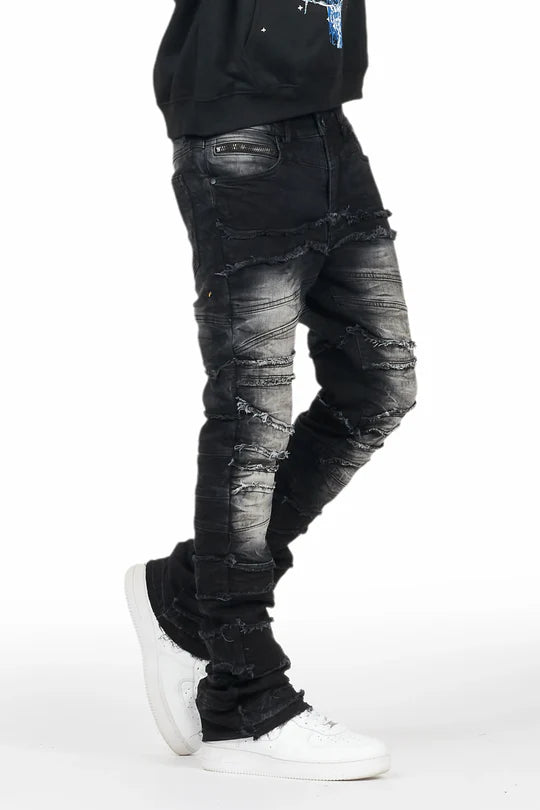 ROCKSTAR ORIGINAL FRANKO BLACK STACK FLARE JEAN BLACK