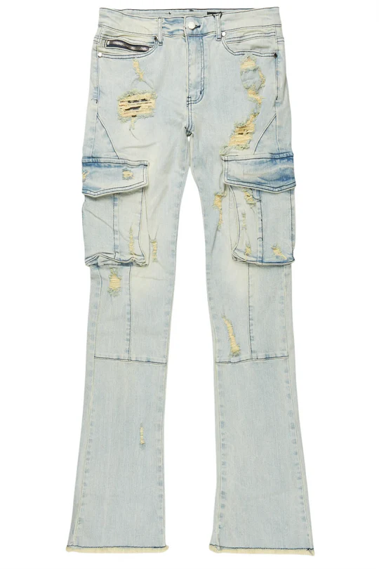 Rockstar Original adalee blue cargo stacked flare jean BLUE