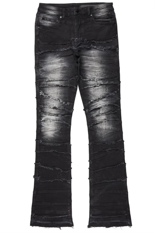 ROCKSTAR ORIGINAL FRANKO BLACK STACK FLARE JEAN BLACK