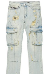 Rockstar Original adalee blue cargo stacked flare jean BLUE