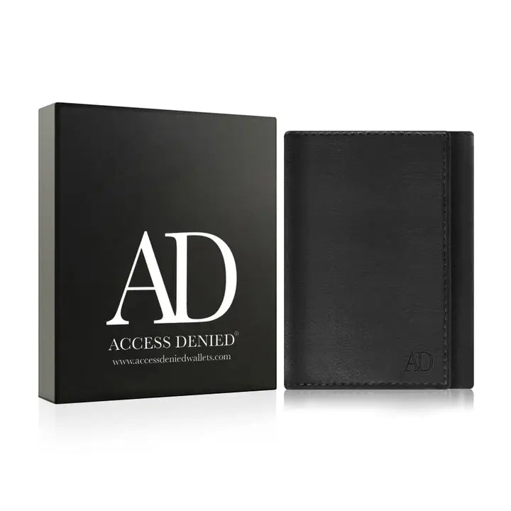 Access Denied Genuine Leather Trifold Leather Id Wallet For Men Rfid Block