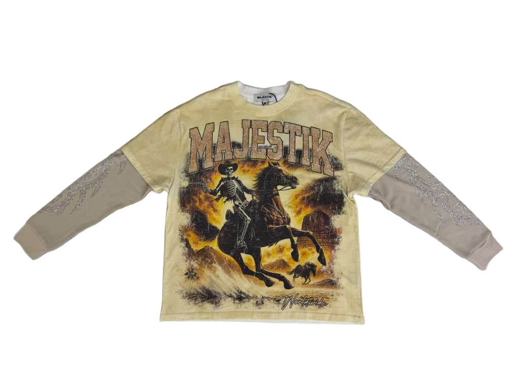 MAJESTIK MEN’S GARMENT DYED TWOFER(W/THERMAL) TW2584 EGGSHELL BLACK