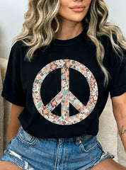 Rustee QUILTED PEACE FLOWER GRAPHIC TSHIRTS MP7282